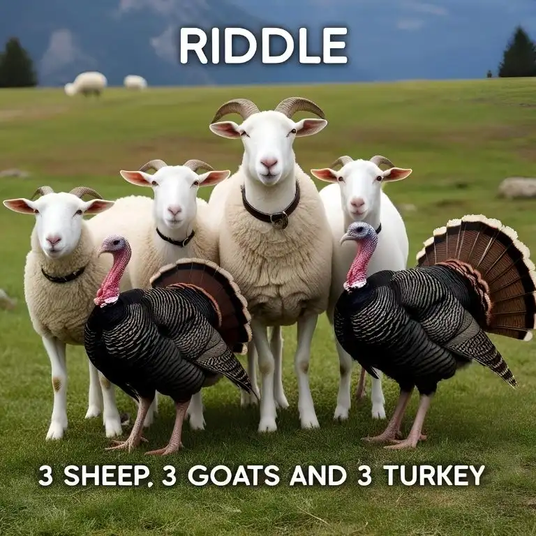 riddle about 3 sheep 3 goats and 3 turkeys
